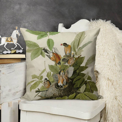 American Robin - John James Audubon Birds of America Linen Throw Pillow Cover