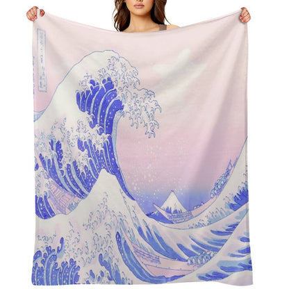 Great Wave Pastel Aesthetic Kawaii Pink Kanagawa Japanese Throw Blanket