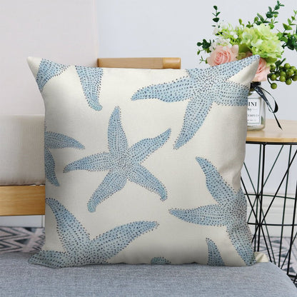 Dancing Blue Starfish Linen Throw Pillow Cover