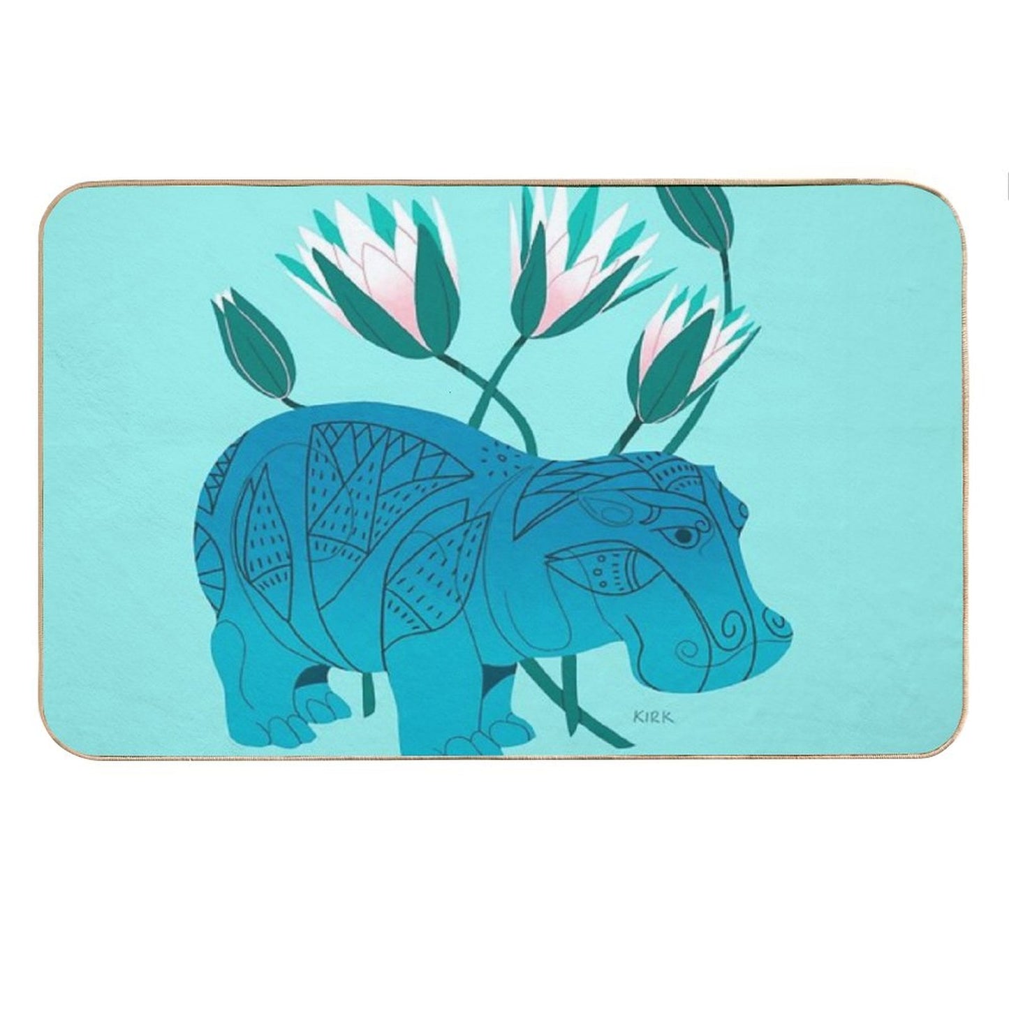 Faience Hippo - Floral Artefacts Bath Mat