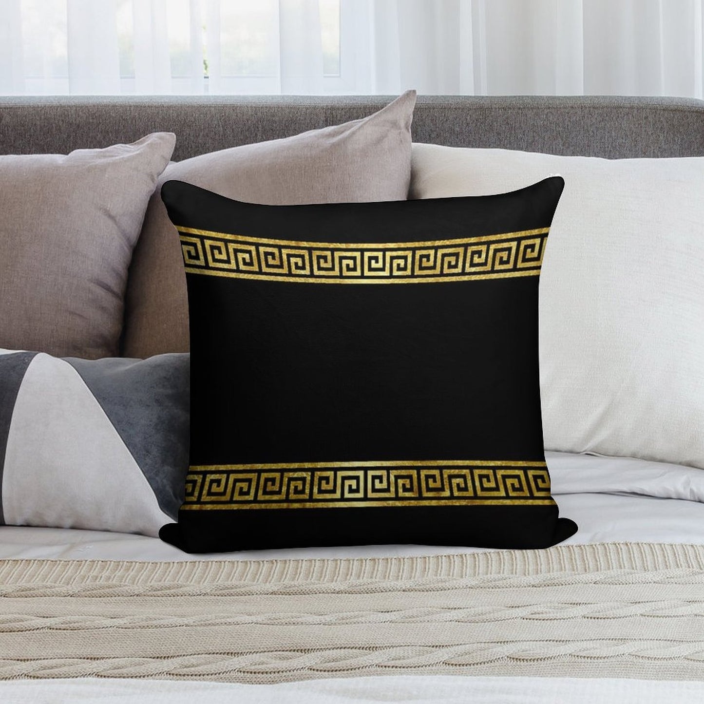 Greek Geometric Pattern Soft Reinforced Edging Throw Pillow