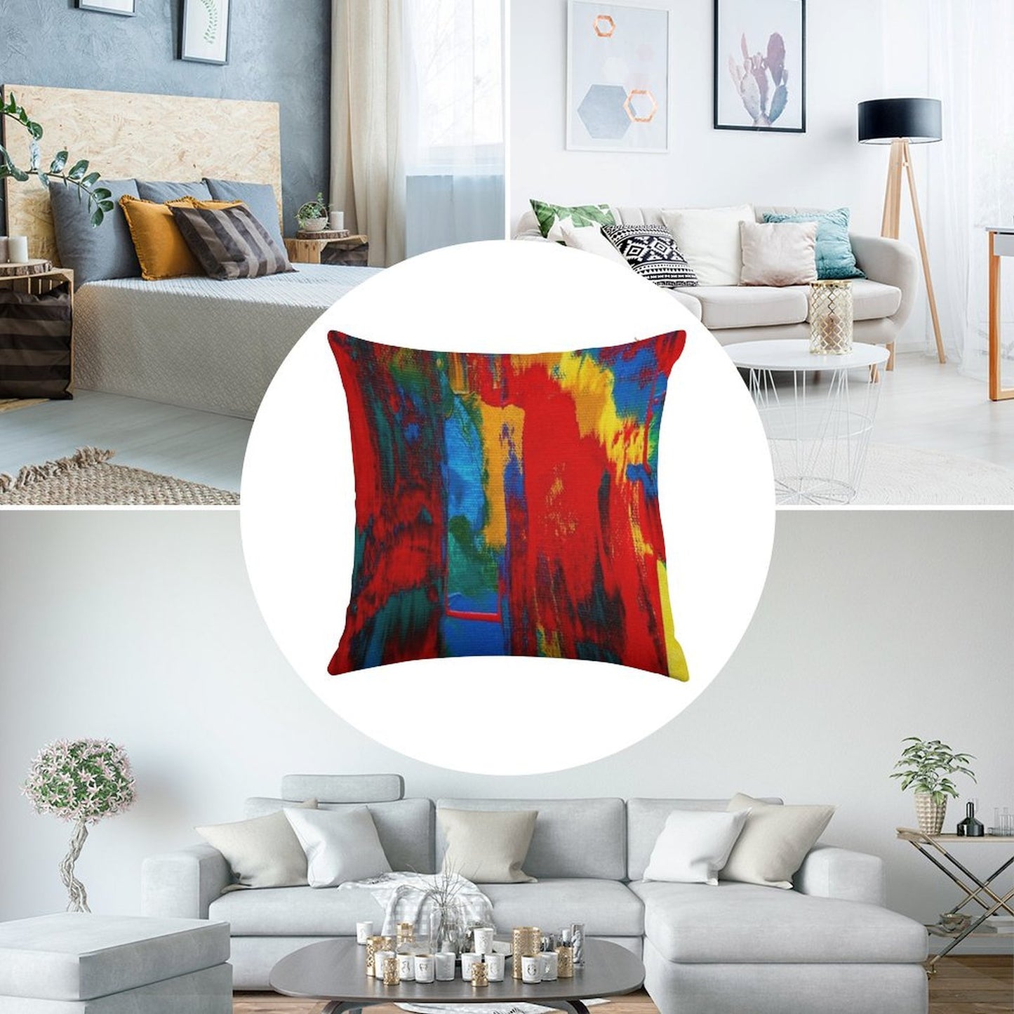 Bright Bold Colorful Abstract Art Linen Throw Pillow Cover