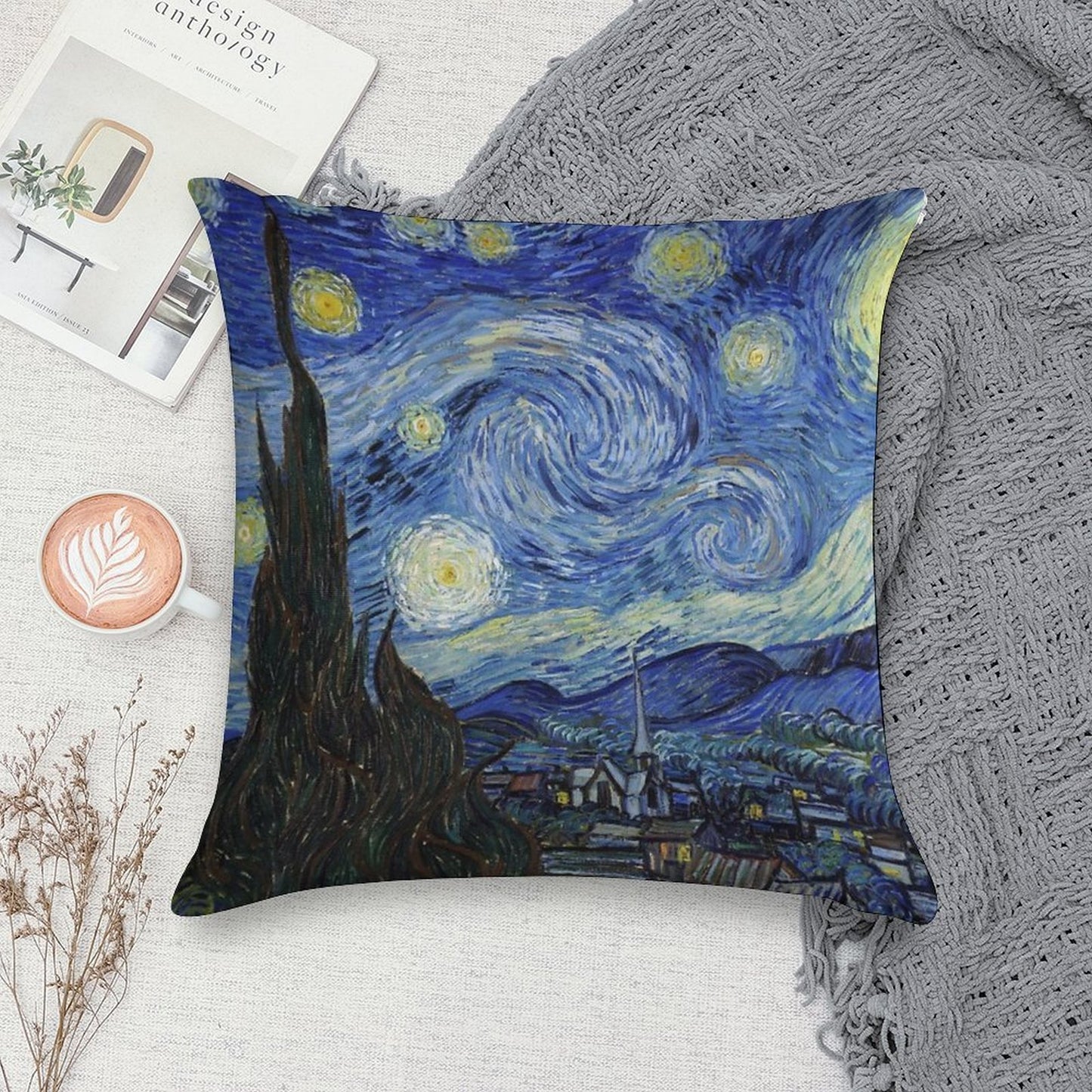 Starry Night - Vincent Van Gogh Soft Luxury Feel Throw Pillow