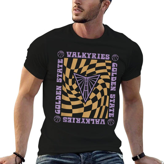 WNBA Golden State Valkyries Retro Wavy Checkerboard  Cotton T-Shirt