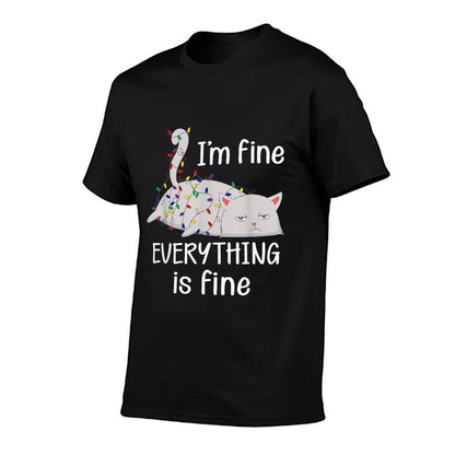 Im Fine Everything Is Fine Christmas Lights Funny Cat Lover  Durable T-Shirt