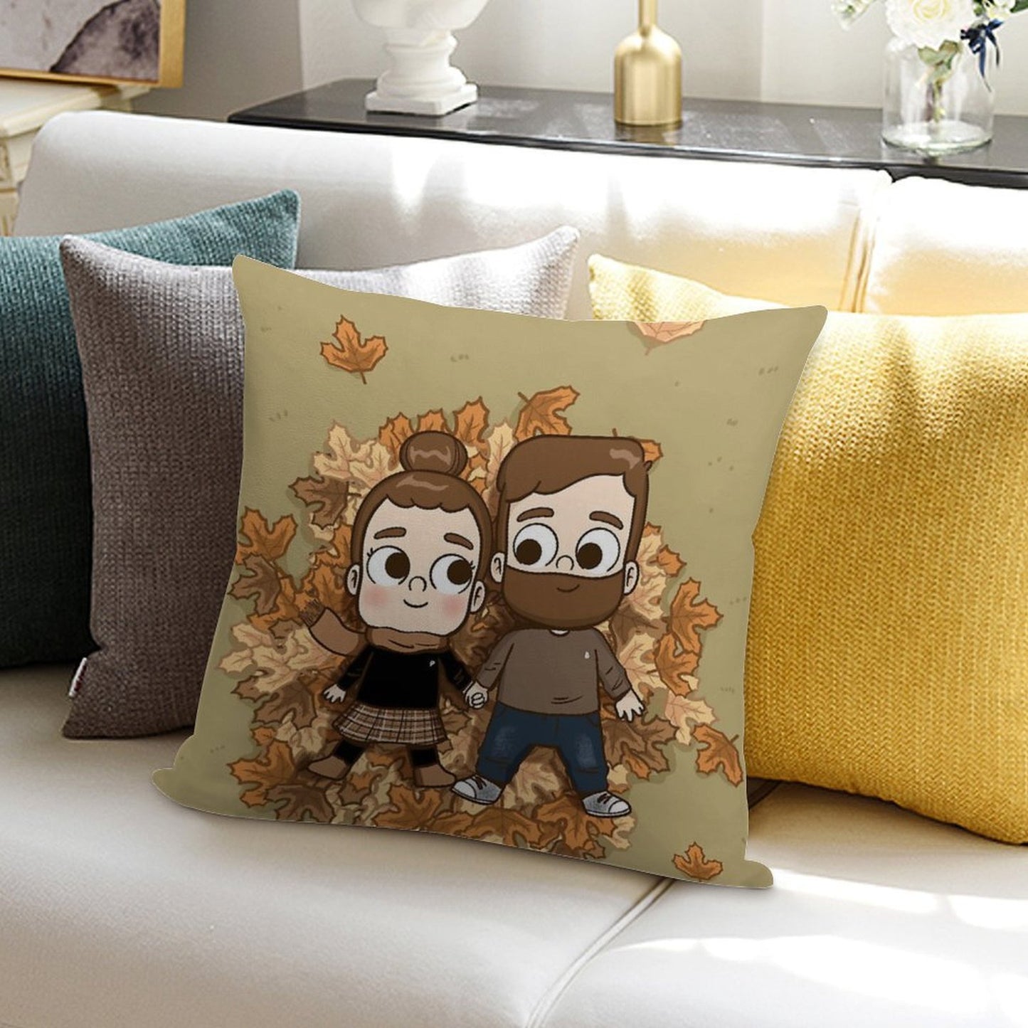Fall Phone Home - Pibubear Soft Shrink-Resistant Throw Pillow