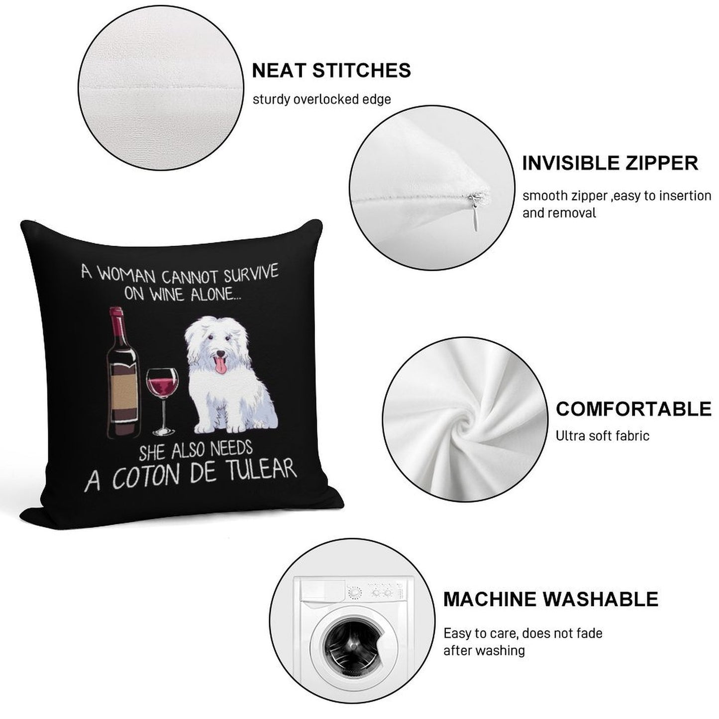Coton De Tulear And Wine Funny Dog Soft Multiple Sizes Throw Pillow