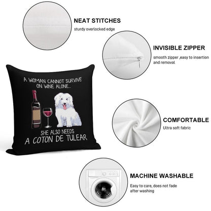 Coton De Tulear And Wine Funny Dog Soft Multiple Sizes Throw Pillow