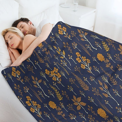 Navy Blue & Mustard Yellow Floral Pattern Throw Blanket