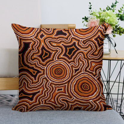 Authentic Aboriginal Art - Pathways - Authentic Design Linen Throw Pillow Cover