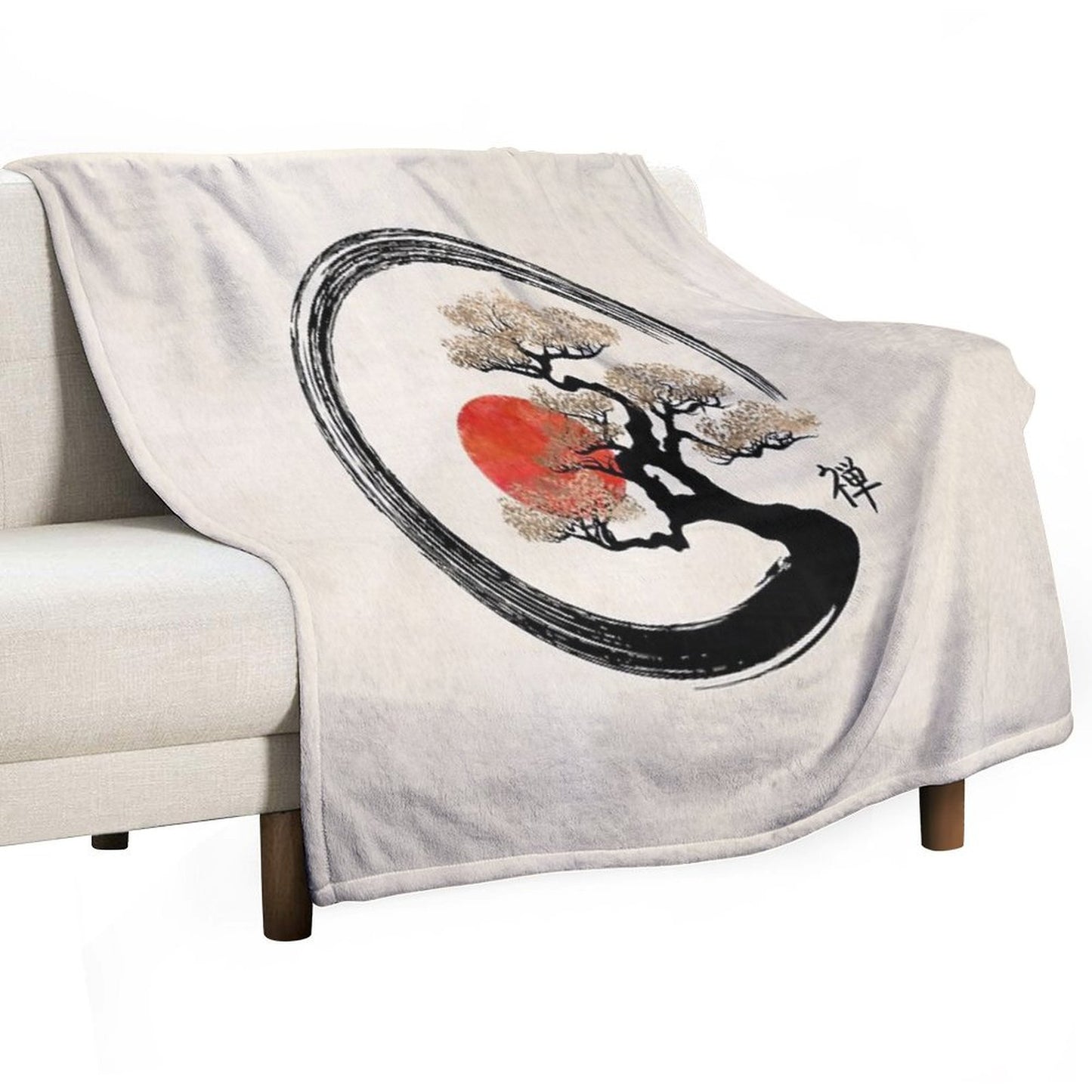 Enso Circle And Bonsai Tree on Canvas Throw Blanket