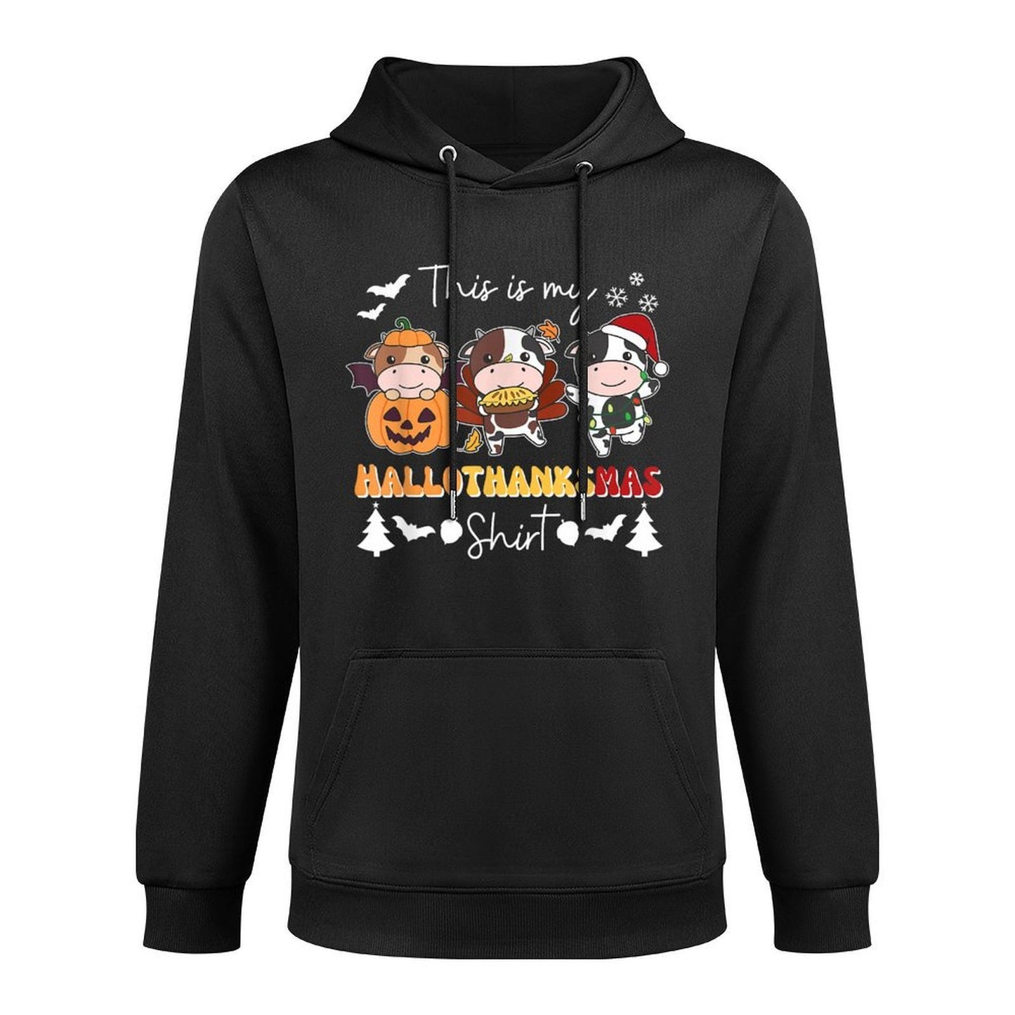 Cow Christmas Halloween This Is My Hallothanksmas Kangaroo Pocket Hoodie