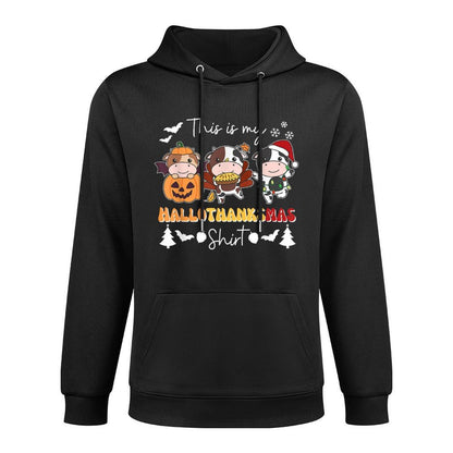 Cow Christmas Halloween This Is My Hallothanksmas Kangaroo Pocket Hoodie