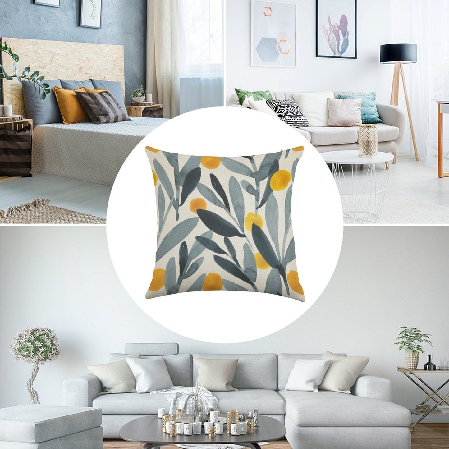 Indigo Mustard Linen Throw Pillow Cover