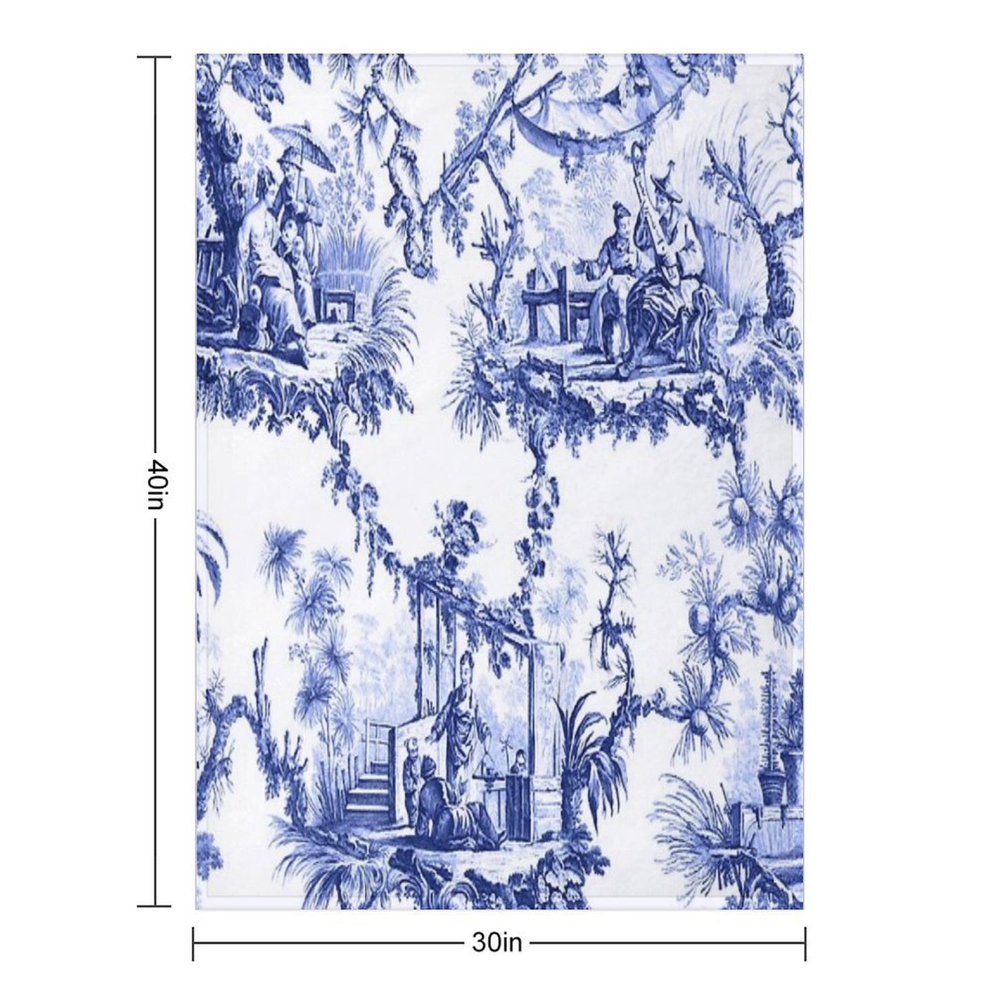 Blue Chinoiserie Toile Throw Blanket