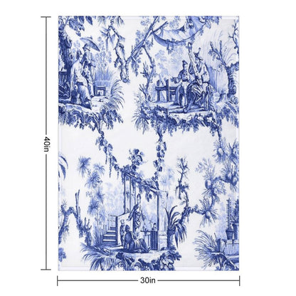Blue Chinoiserie Toile Throw Blanket