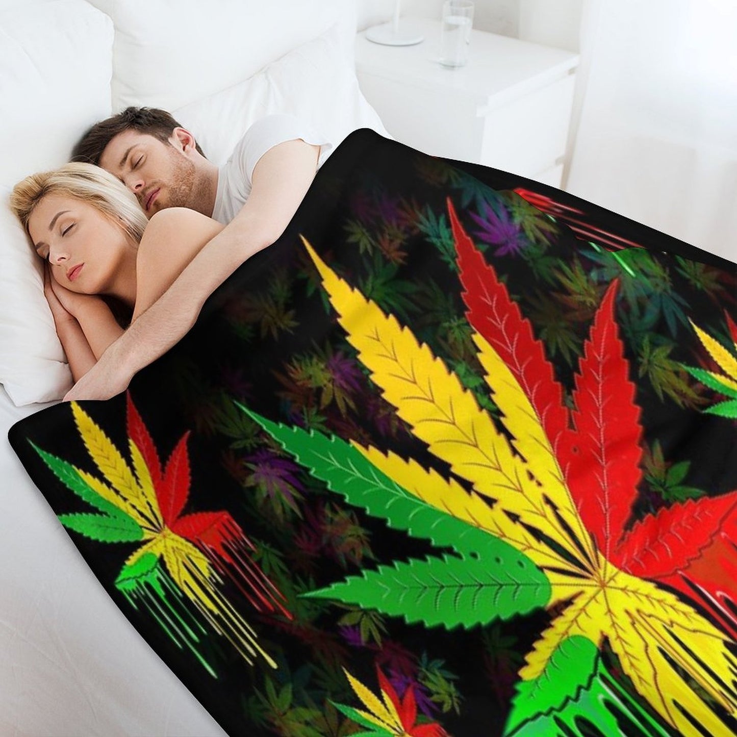 Leaf Rasta Colors Dripping Paint Throw Blanket