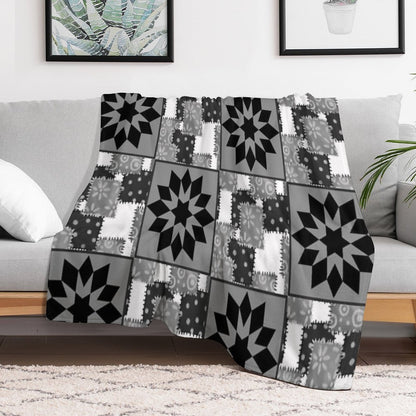 Black And White Quilted Granny Squares Quilt Throw Blanket