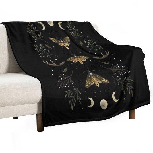 Death Head Moths Night Throw Blanket