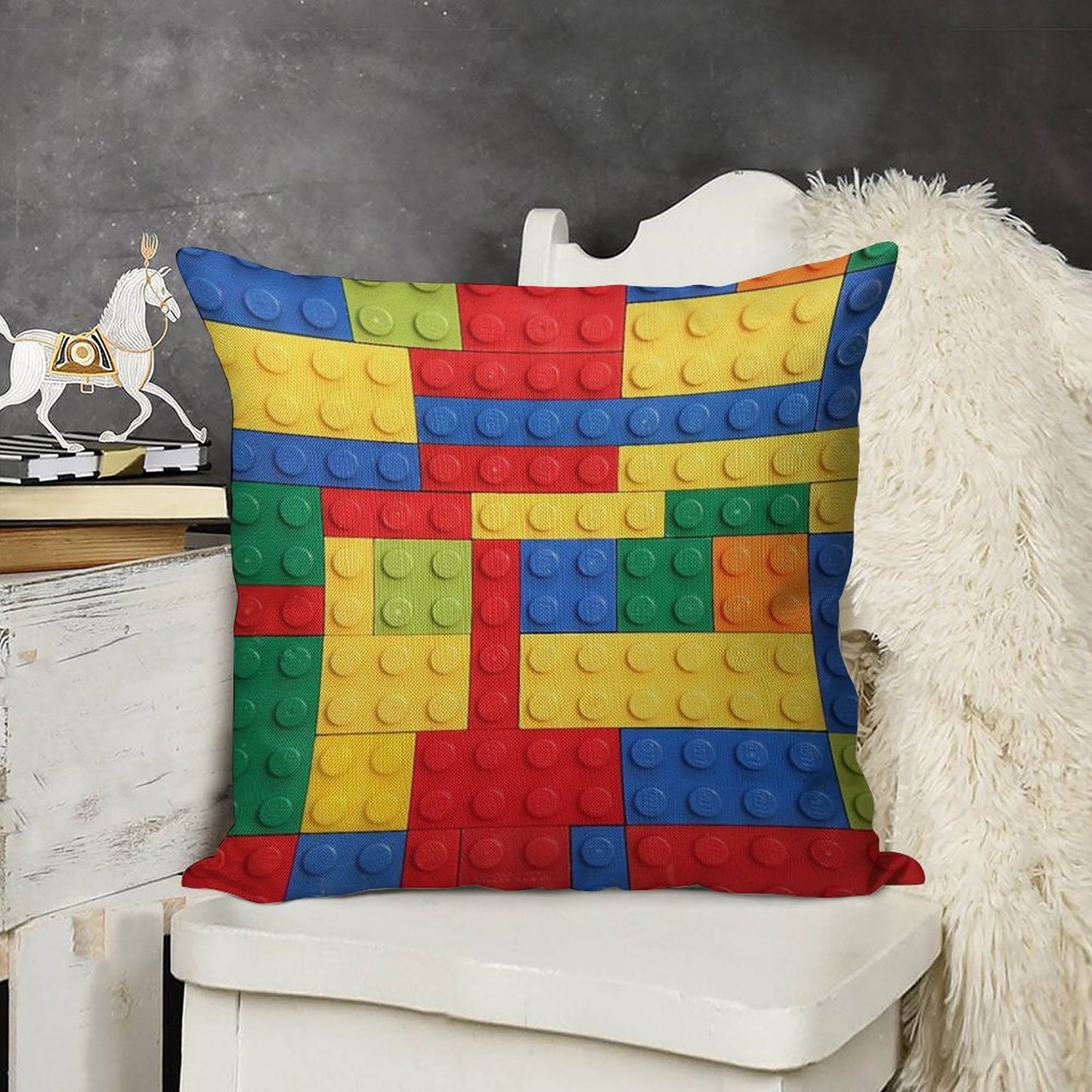 Colorful Bricks Design Linen Throw Pillow Cover