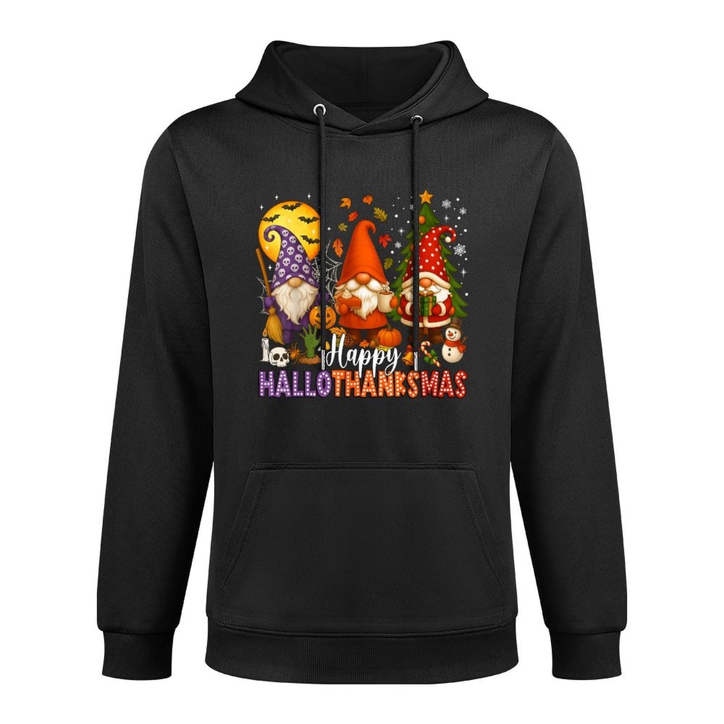 Happy HalloThanksMas Gnomes Halloween Thanksgiving Christmas Casual Wear Hoodie
