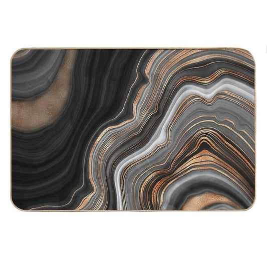 Elegant Black And Gray Faux Marble with Gold Veins Bath Mat