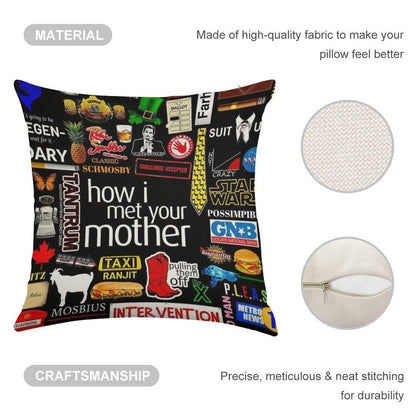 How I Met Your Mother Collage Poster Iconographic - Infographic Linen Throw Pillow Cover