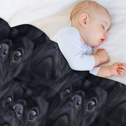 Black Pug Dog Face Throw Blanket
