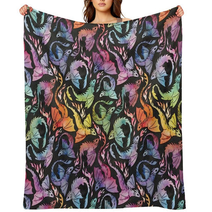 Dragon Fire Dark Rainbow Throw Blanket