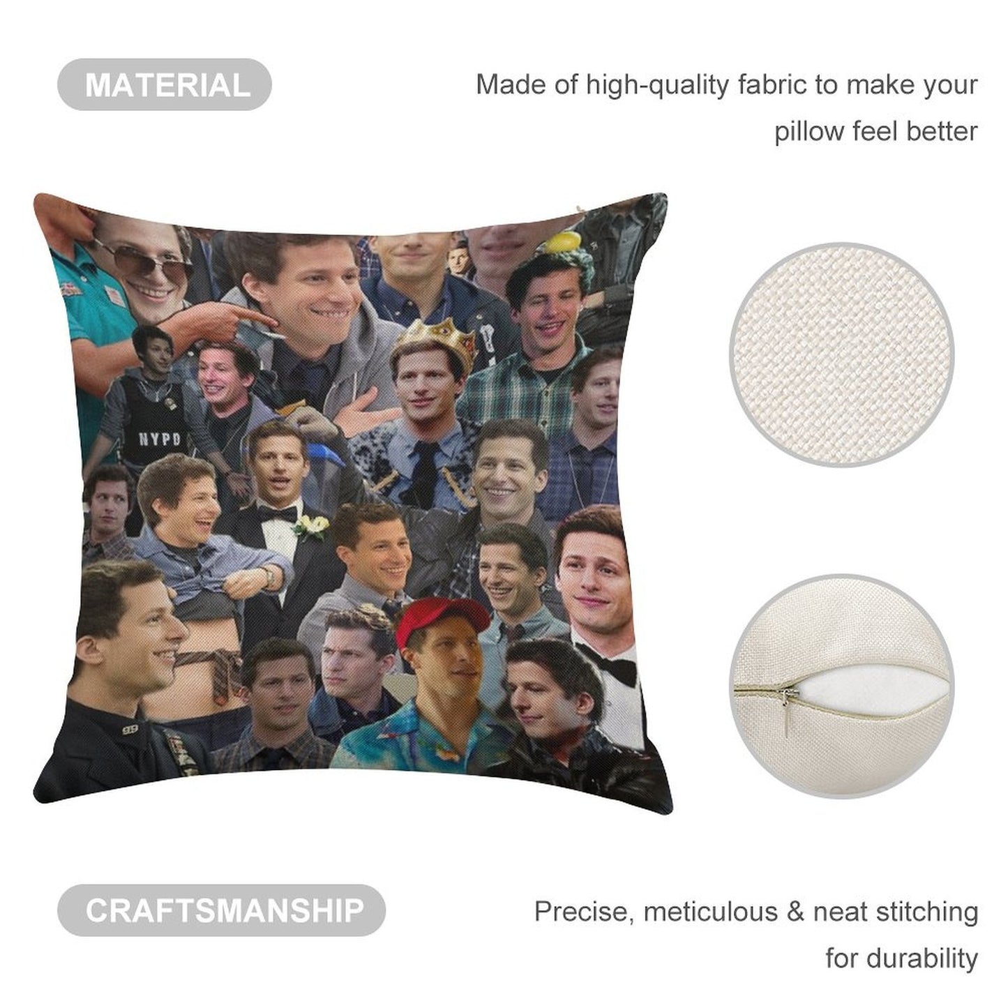 Jake Peralta Collage Linen Throw Pillow Cover