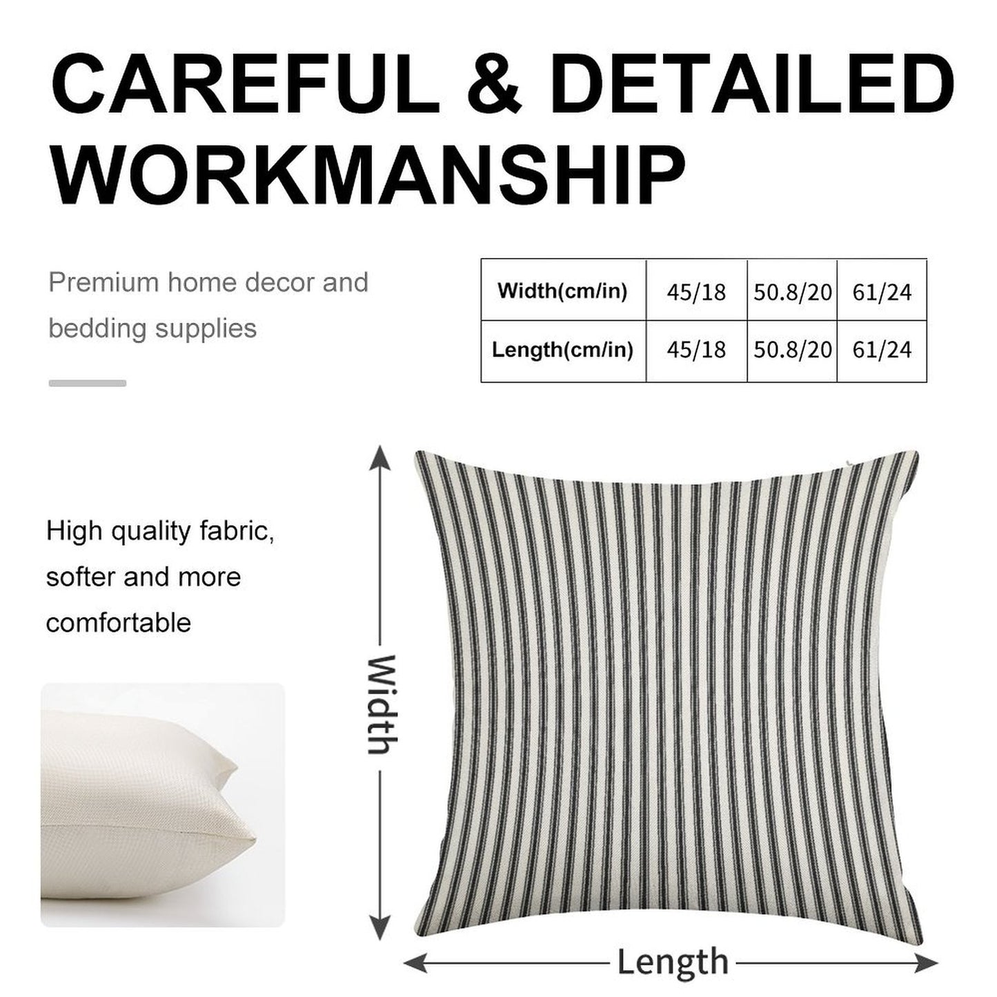 Old Fashioned Ticking Stripes Black And White Linen Throw Pillow Cover