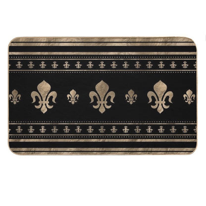 Fleur-de-lis Luxury Ornament - Black And Gold Bath Mat