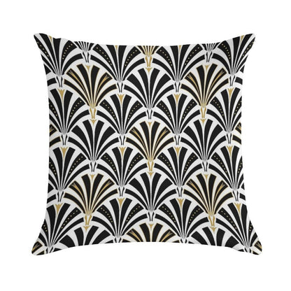 Art Deco Fan Pattern, Black And White Soft Short Plush Fabric Throw Pillow