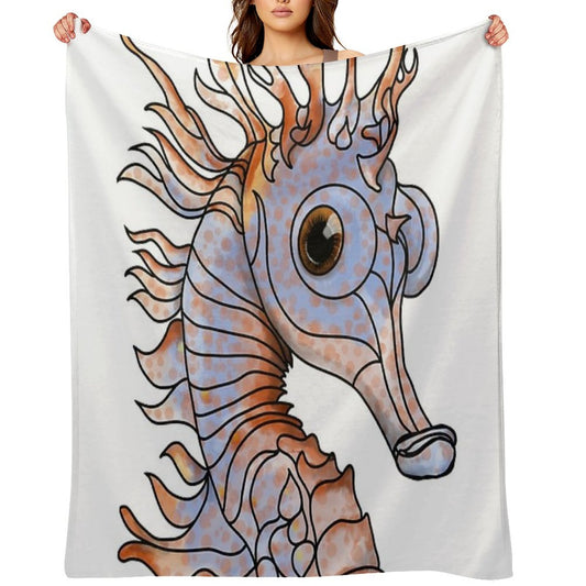 Sealife Ginger And Blue Seahorse Throw Blanket
