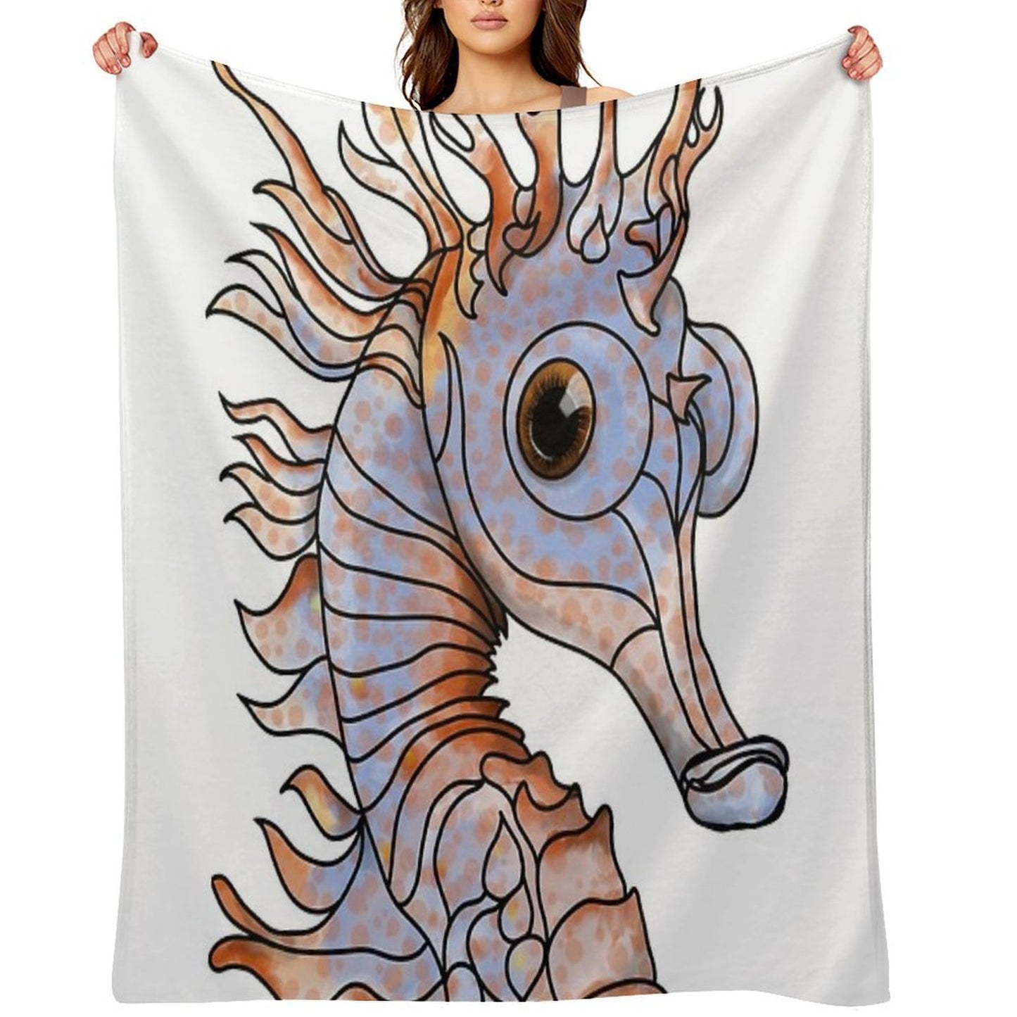 Sealife Ginger And Blue Seahorse Throw Blanket