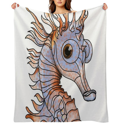 Sealife Ginger And Blue Seahorse Throw Blanket