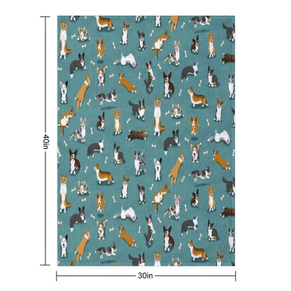 Cardigan Corgi Pattern on Teal Throw Blanket