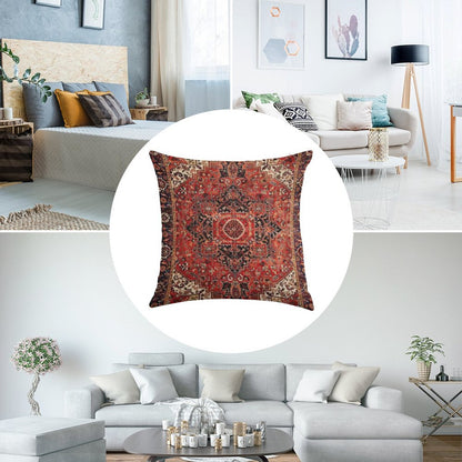 Heriz Antique Vintage Boho Persian Carpet Print Linen Throw Pillow Cover