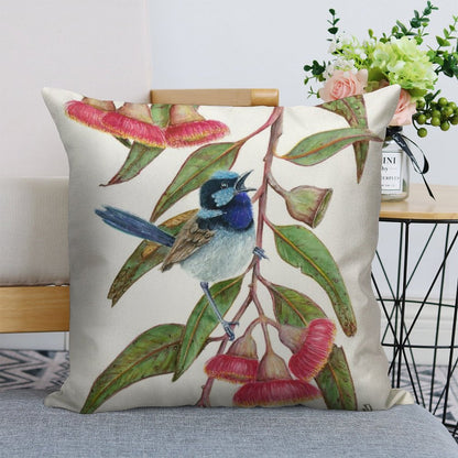 Splendid Fairywren in Silver Princess Linen Throw Pillow Cover