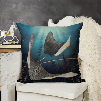 Metallic Stingray Linen Throw Pillow Cover
