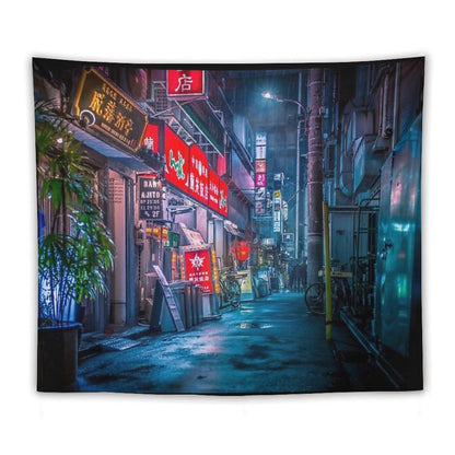 Heavy Rain Over Neo Tokyo Tapestry