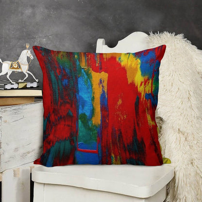 Bright Bold Colorful Abstract Art Linen Throw Pillow Cover