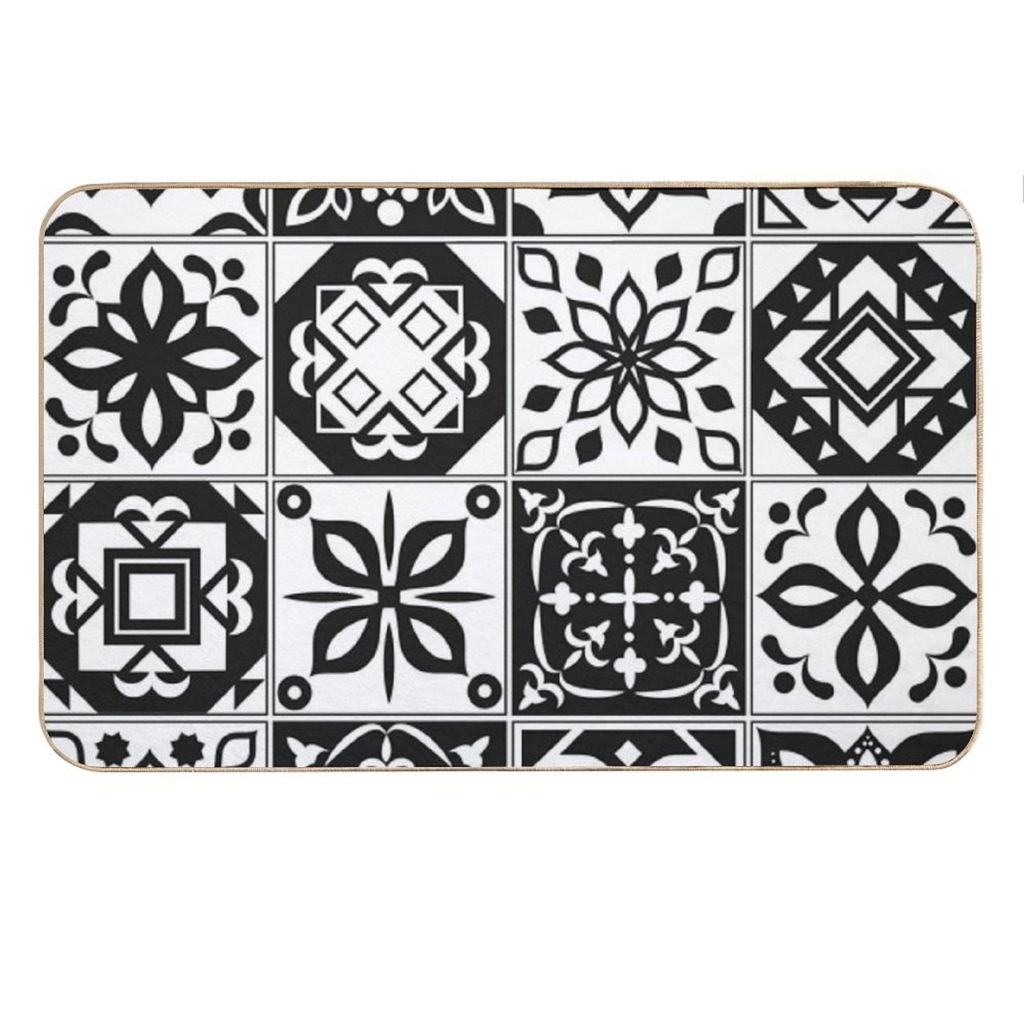 Black White Tiles Bath Mat