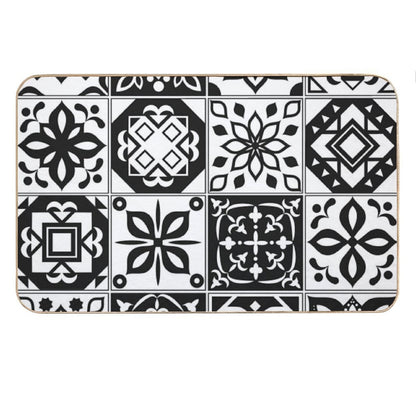 Black White Tiles Bath Mat