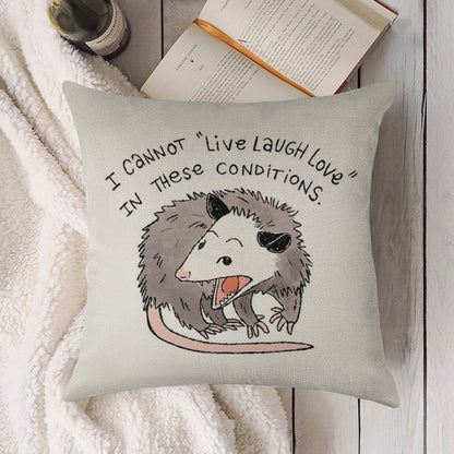 Opossum Live Laugh Love Linen Throw Pillow Cover