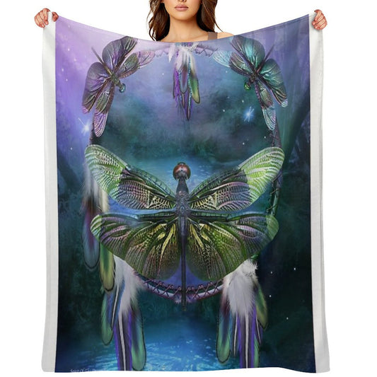 Dream Catcher - Spirit Of The Dragonfly Throw Blanket