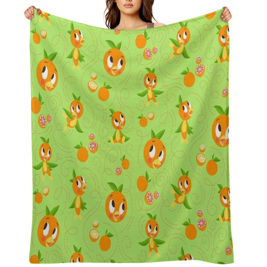 Hello Sunshine! - Orange Bird (green Background) Throw Blanket