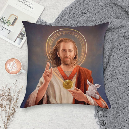 Nicolas Cage, Saint Nicolas of Cage, Nic Cage Original Religious Painting Soft Washable Throw Pillow