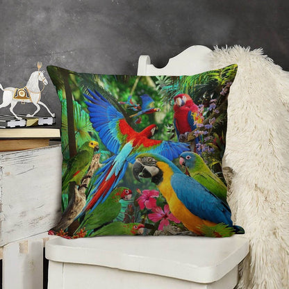 Parrots Linen Throw Pillow Cover