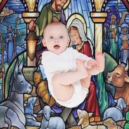Stained Glass Nativity Throw Blanket